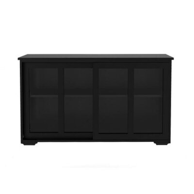 Kitchen Storage Stand Cupboard With Glass Door-black - Image 0
