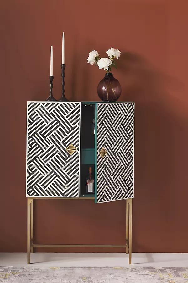Optical Inlay Bar Cabinet By Anthropologie in Black - Image 0