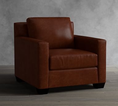 York Square Arm Leather Armchair, Polyester Wrapped Cushions, Churchfield Camel - Image 1