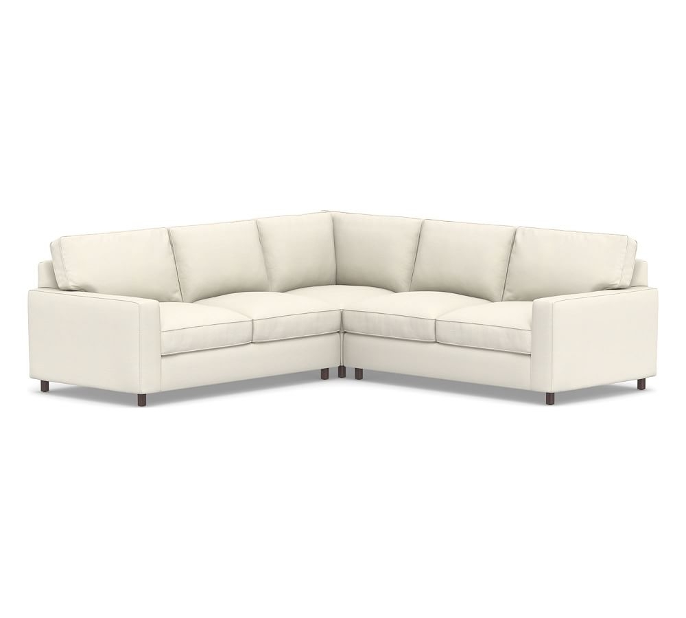 PB Comfort Square Arm Upholstered 3-Piece L-Shaped Corner Sectional, Box Edge Down Blend Wrapped Cushions, Textured Twill Ivory - Image 0