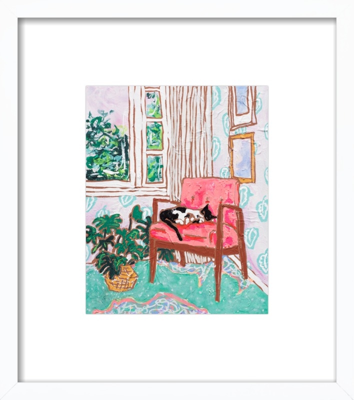 Cat Nap: Tuxedo Cat Napping in Mid-Century Chair by Lara Lee Meintjes for Artfully Walls - Image 0