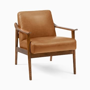 Midcentury Show Wood Leather Chair, Saddle/Espresso - Image 3