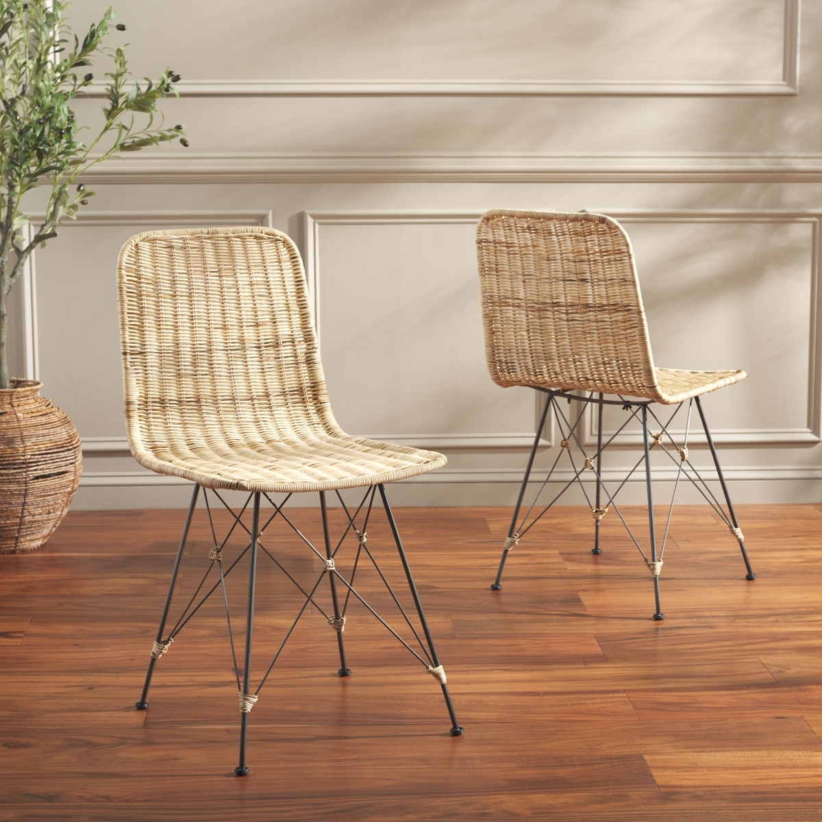 Minerva Weaved Dining Chair - Light Natural / Black - Image 1