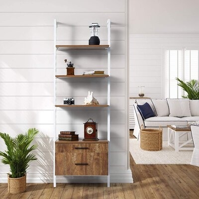3-Tier Wall-Mounted Bookcase, 2 Wood Drawers - Image 0