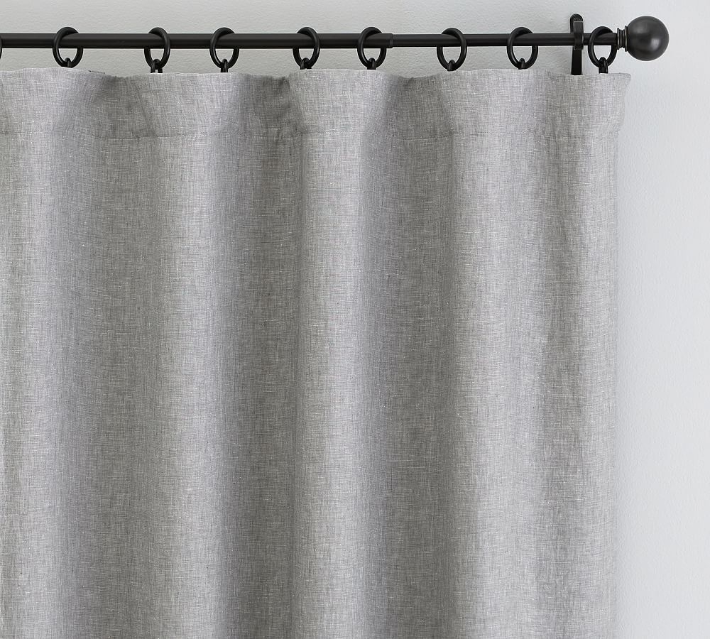 Custom Classic Belgian Flax Linen Rod Pocket Blackout Curtain, Chambray Gray, 48 x 48" - Image 0