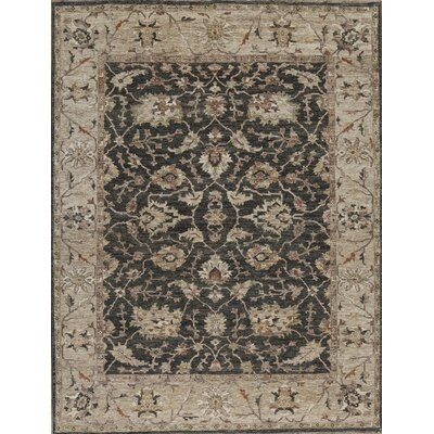 Essence Floral Hand-Knotted Wool Charcoal/Wheat Area Rug - Image 0