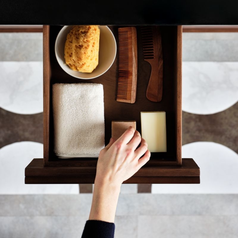 Tate 60" Black Granite Top Double Sink Vanity with Walnut Wood Doors - Image 3