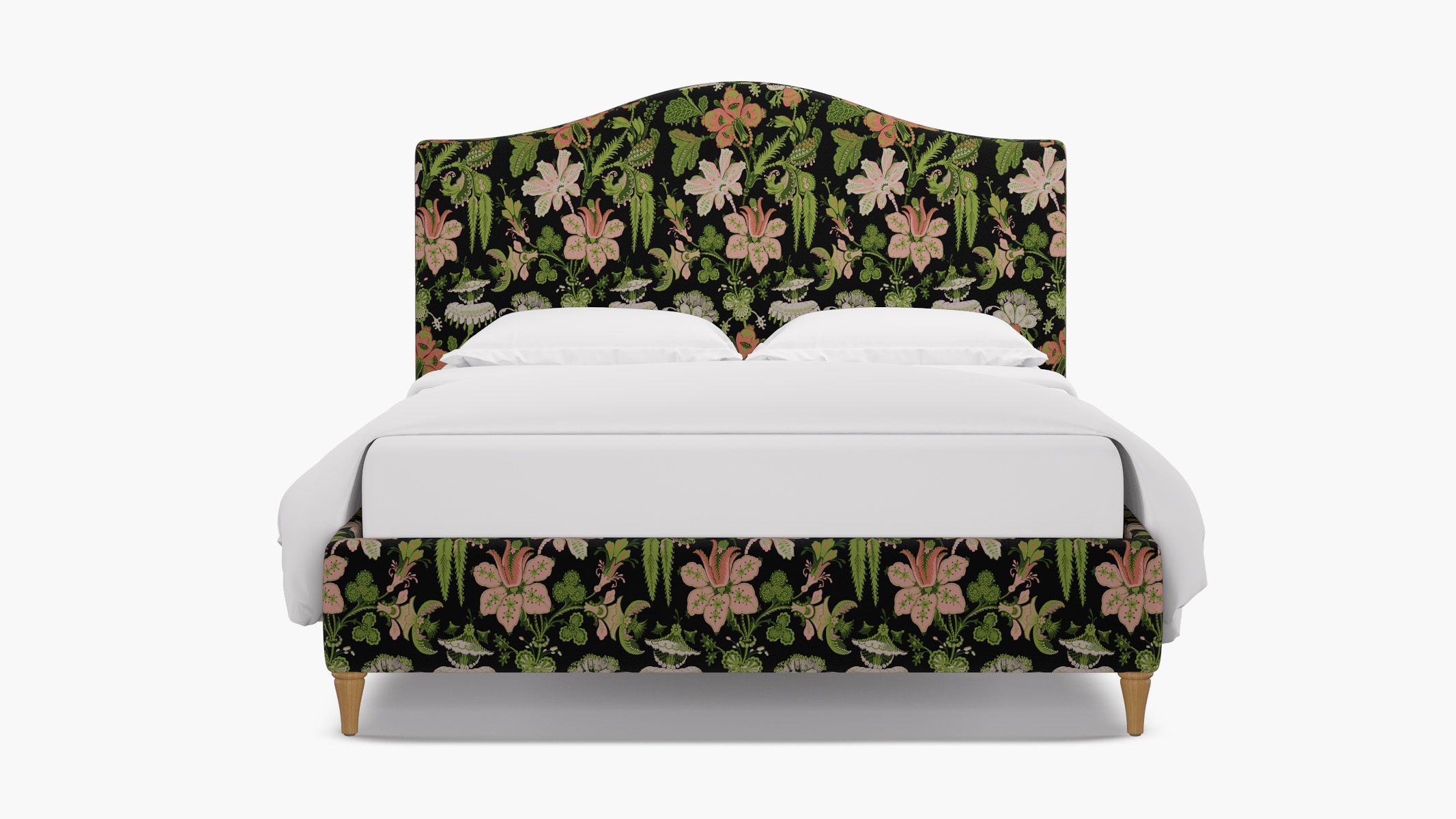 Camelback Bed, Coral Onyx Rossetta, Natural Decorative Tapered Leg, Twin - Image 0