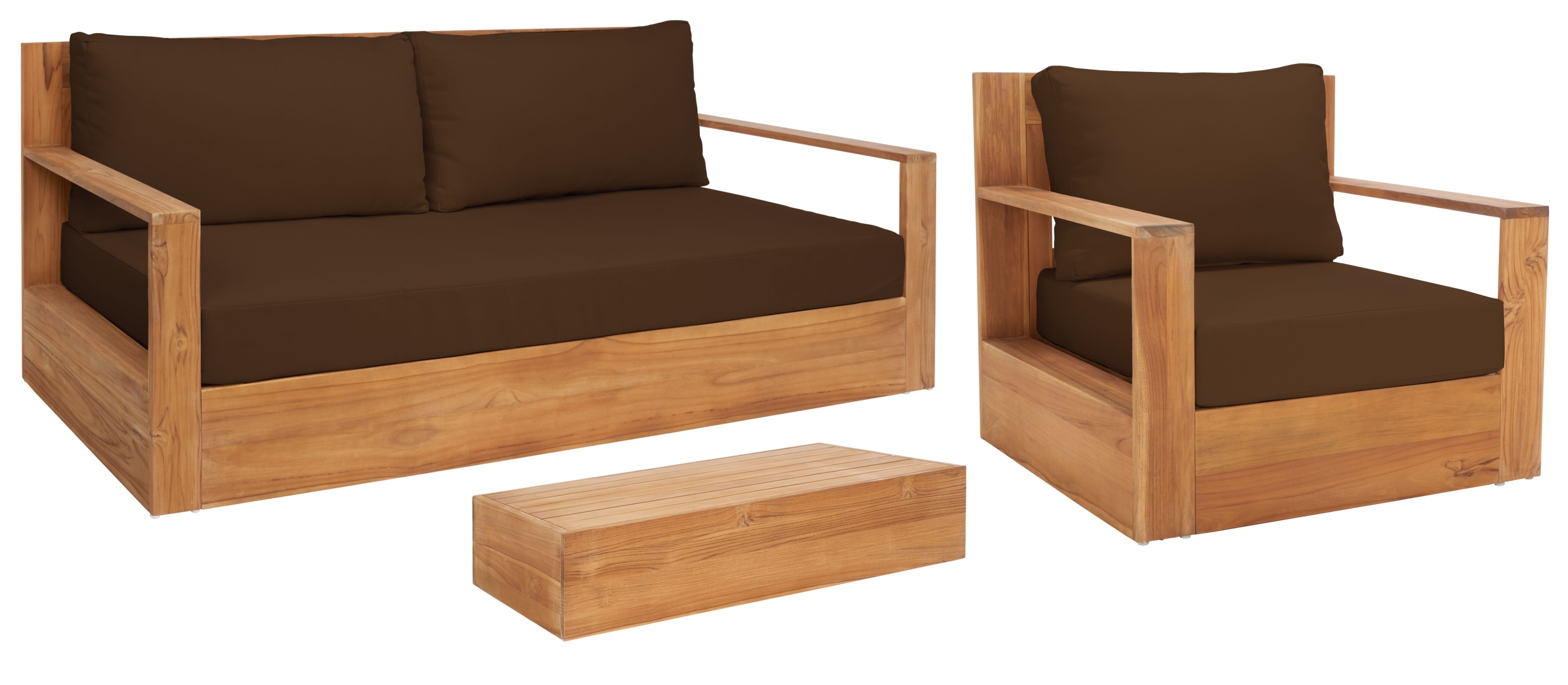 Kauai Brazil Teak Patio Sofa - Natural/Dark Brown - Image 3