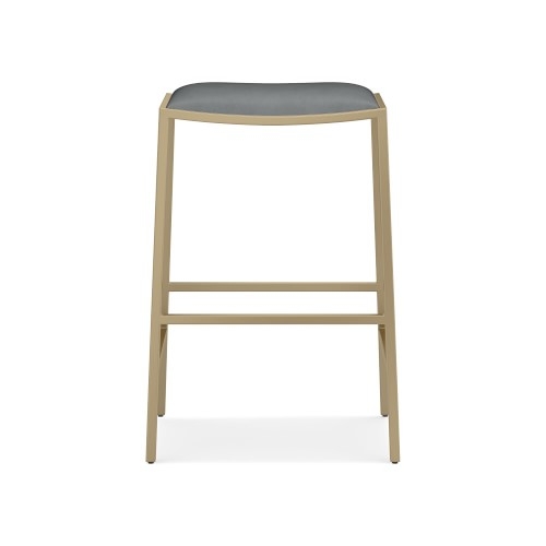 Dessau Backless Counter Stool, Milano Leather, Grey, Antique Brass - Image 0