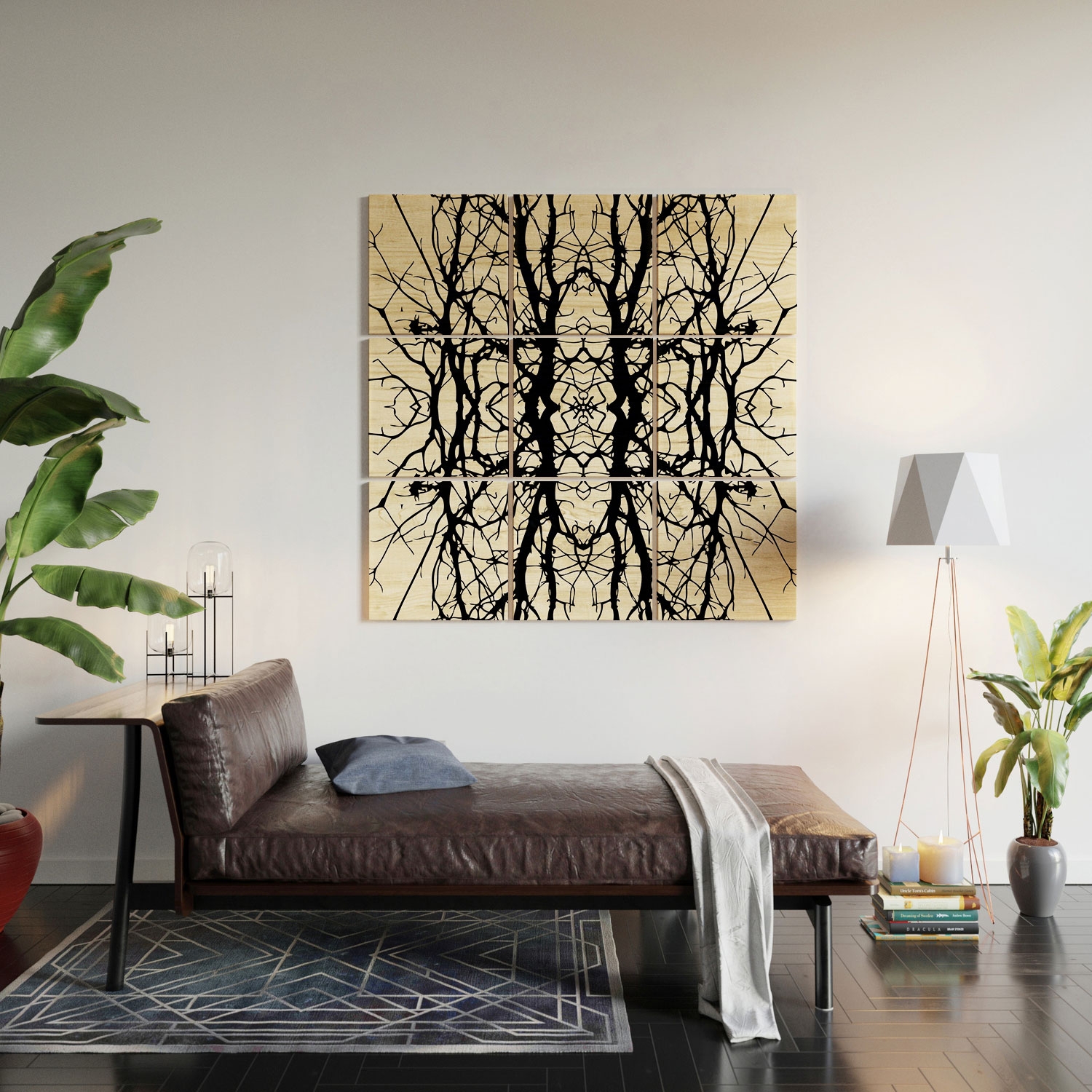 Tree Silhouette Black by Holli Zollinger - Wood Wall Mural4' x 4' (Nine 16" Wood Squares) - Image 1