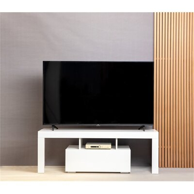 White Morden Tv Stand With Led Lights,high Glossy Front Tv Cabinet(51.2×13.8×17.7in) - Image 0