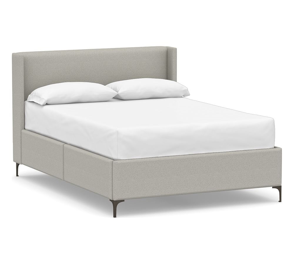 Jake Upholstered Storage Platform Bed with Metal Legs, Queen, Performance Boucle Pebble - Image 0