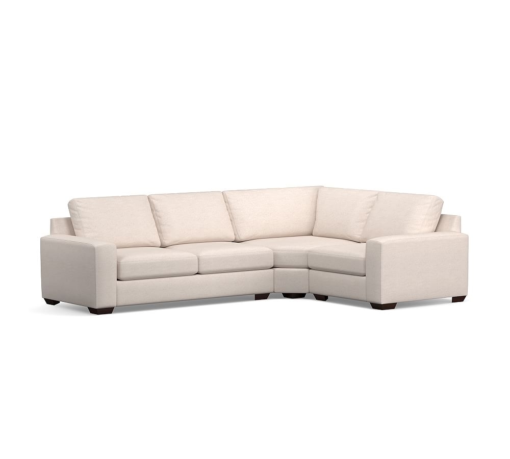 Big Sur Square Arm Upholstered Left Arm 3-Piece Wedge Sectional with Bench Cushion, Down Blend Wrapped Cushions, Park Weave Ivory - Image 0