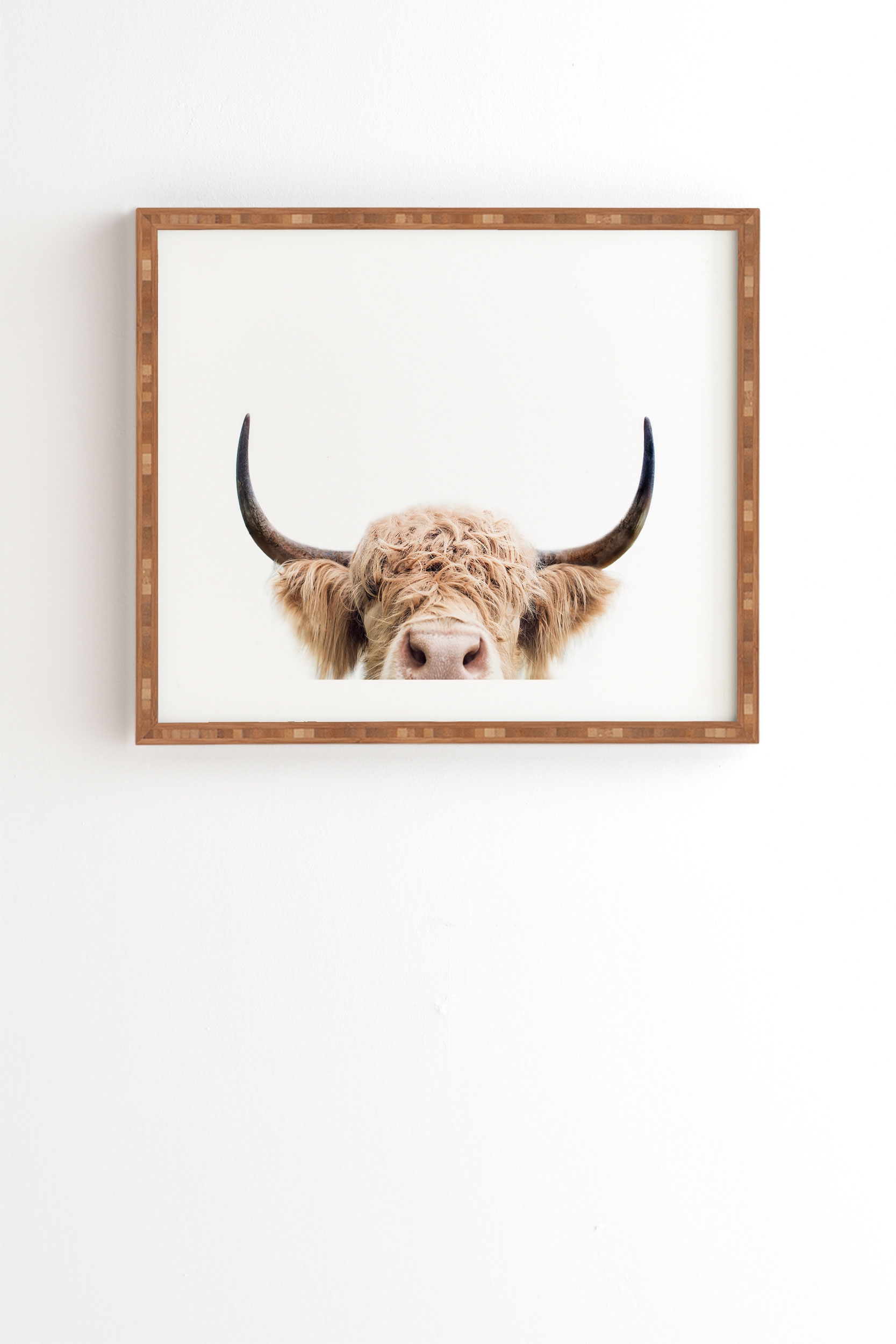 Peeking Cow by Sisi and Seb - Framed Wall Art Bamboo 20" x 20" - Image 1