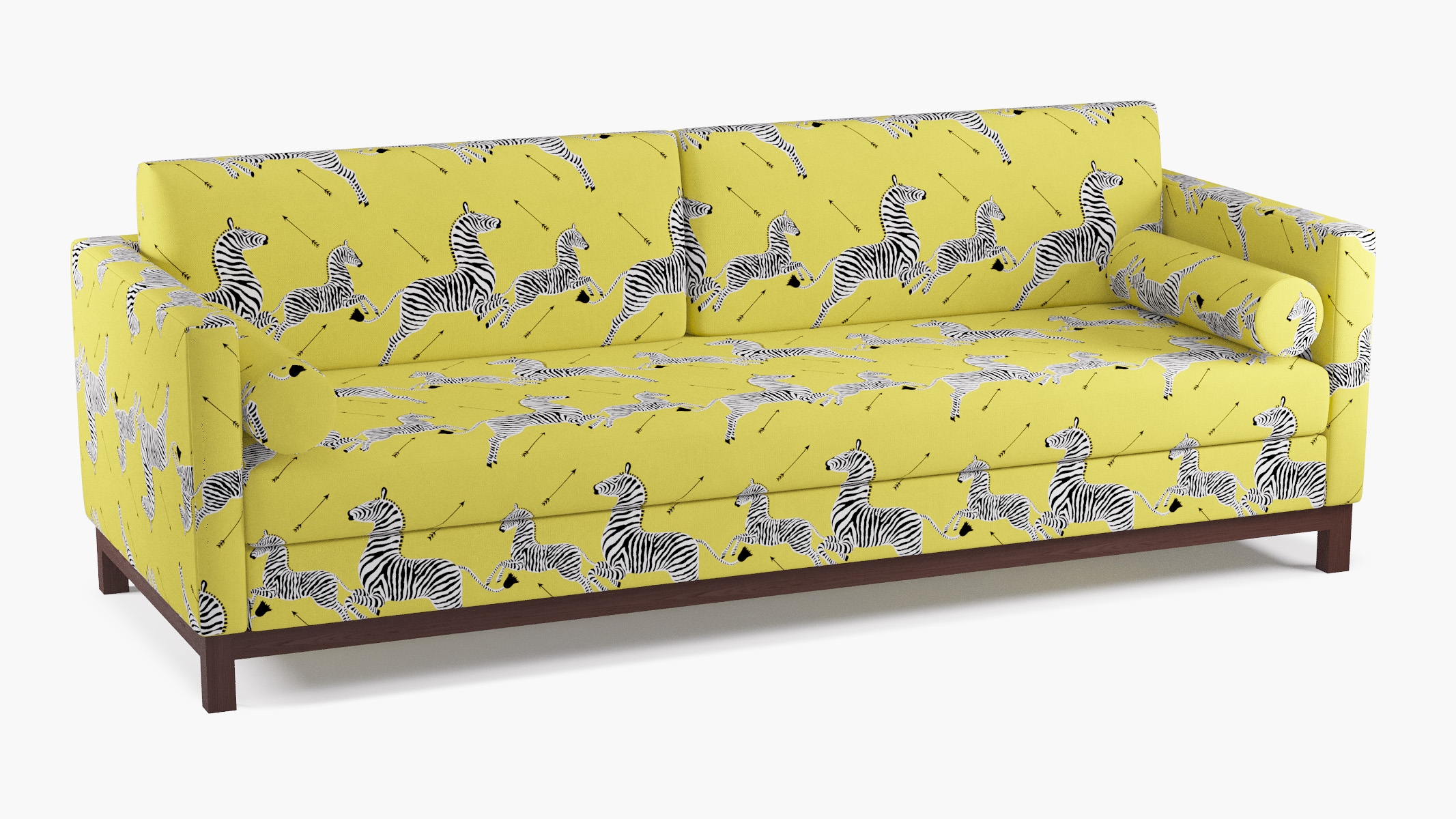 Tailored Tuxedo Sofa, Yellow Zebra, Espresso Wood Rail - Image 1