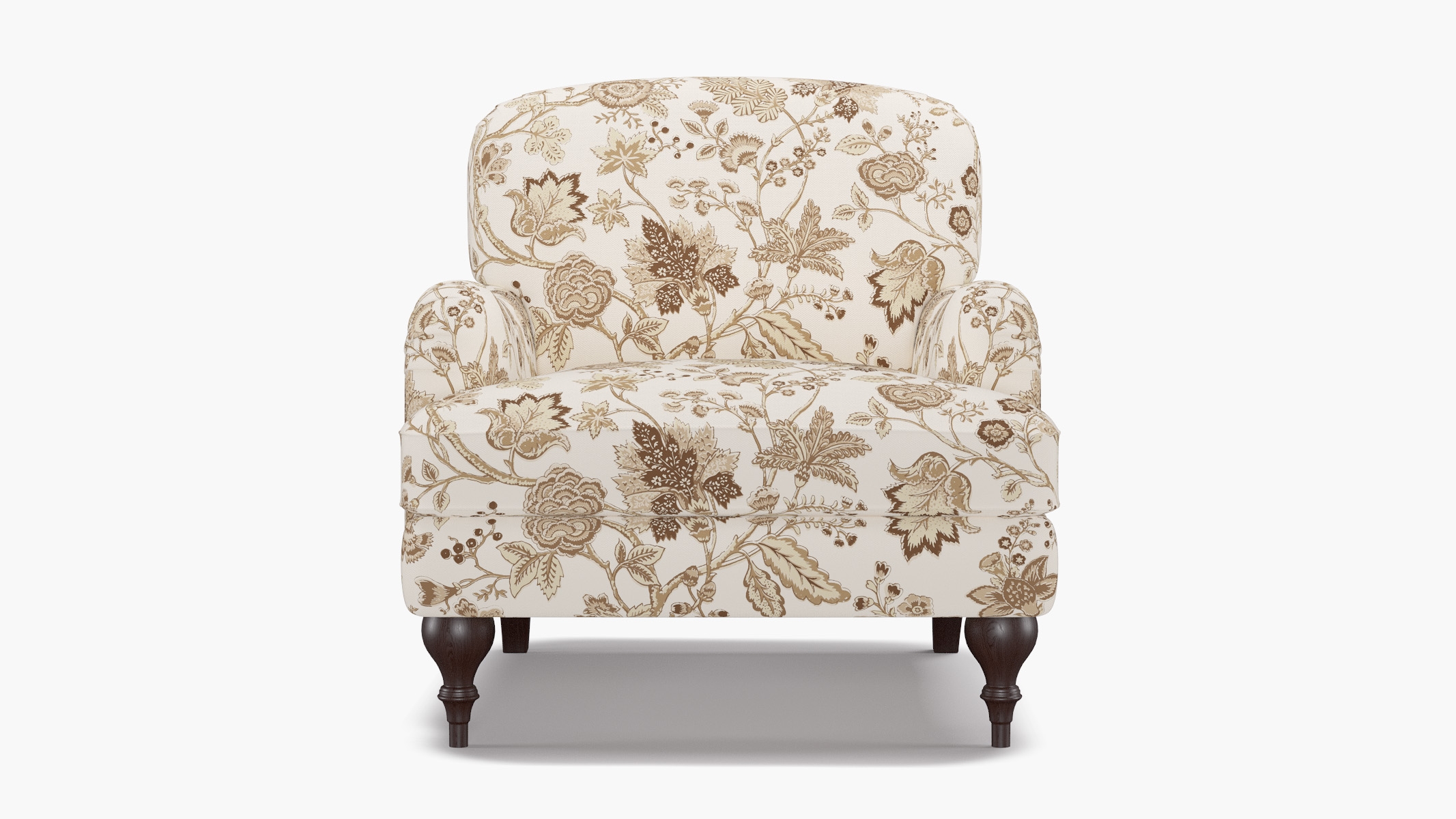 English Roll Arm Chair, Tawny La Vendee, Espresso Turned Wood Leg - Image 0