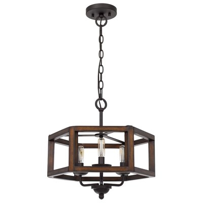 Chandelier With Hexagonal Open Wooden Frame And Chain, Brown - Image 0