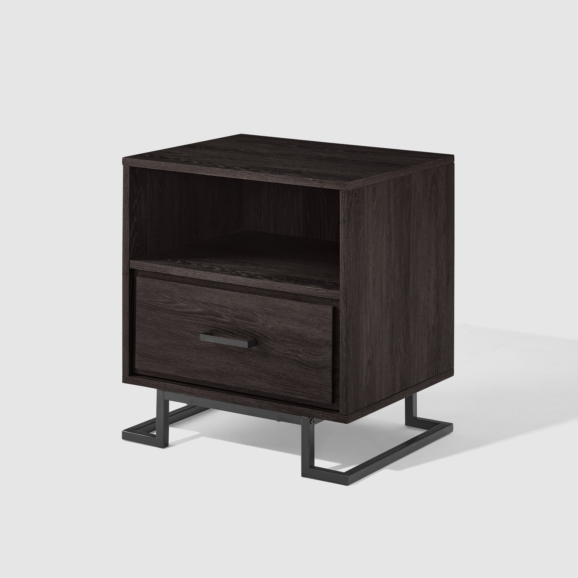 20" Contemporary Metal and Wood Night Stand with One-Drawer - Charcoal - Image 2