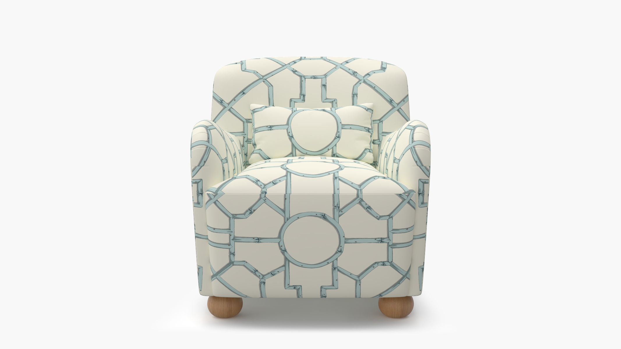 Club Chair, Blue Baldwin Bamboo, Natural Bun Foot - Image 0