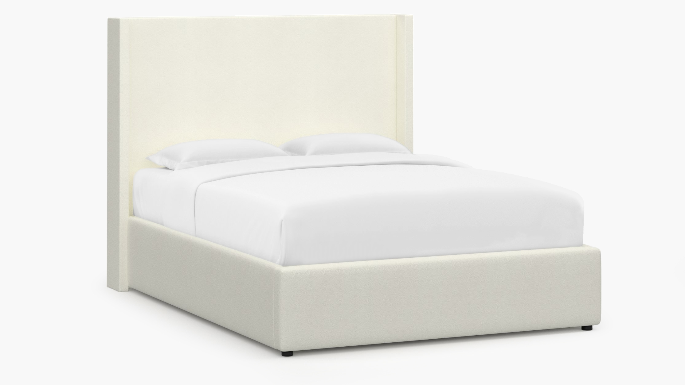 Modern Wingback Bed, Sheepskin, Queen - Image 1