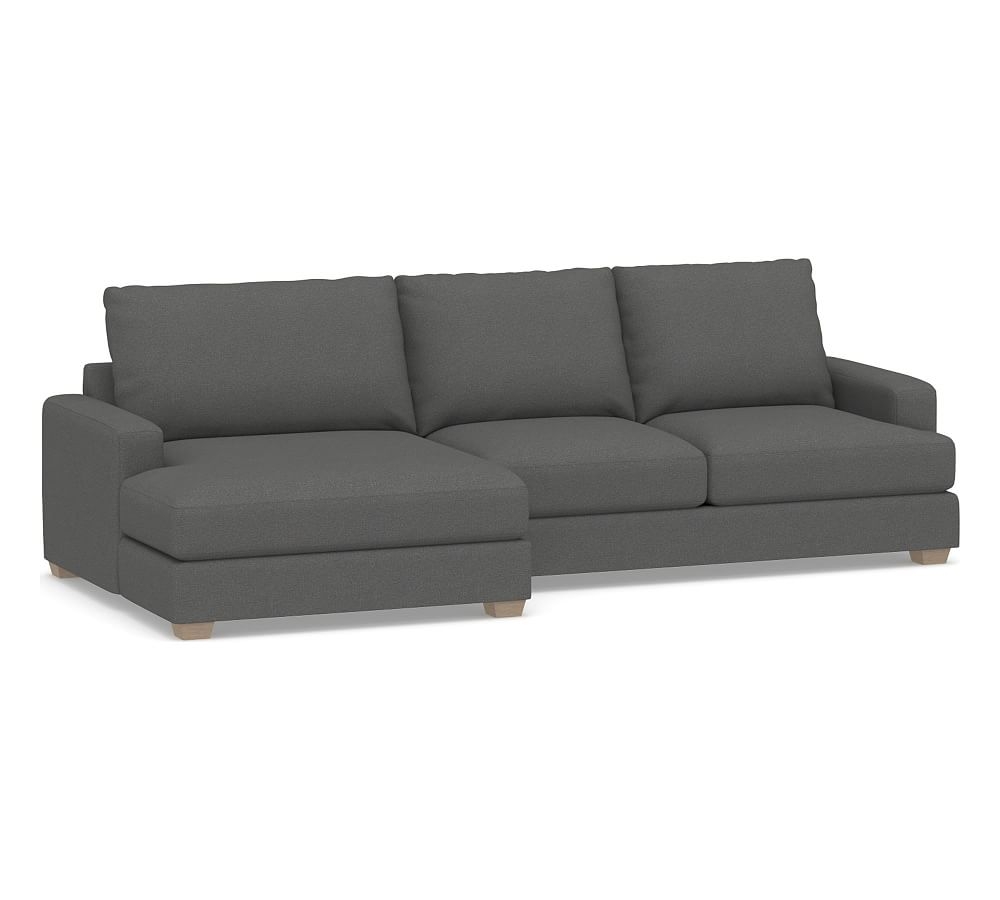Canyon Square Arm Upholstered Right Arm Loveseat with Double Chaise Sectional, Down Blend Wrapped Cushions, Park Weave Charcoal - Image 0