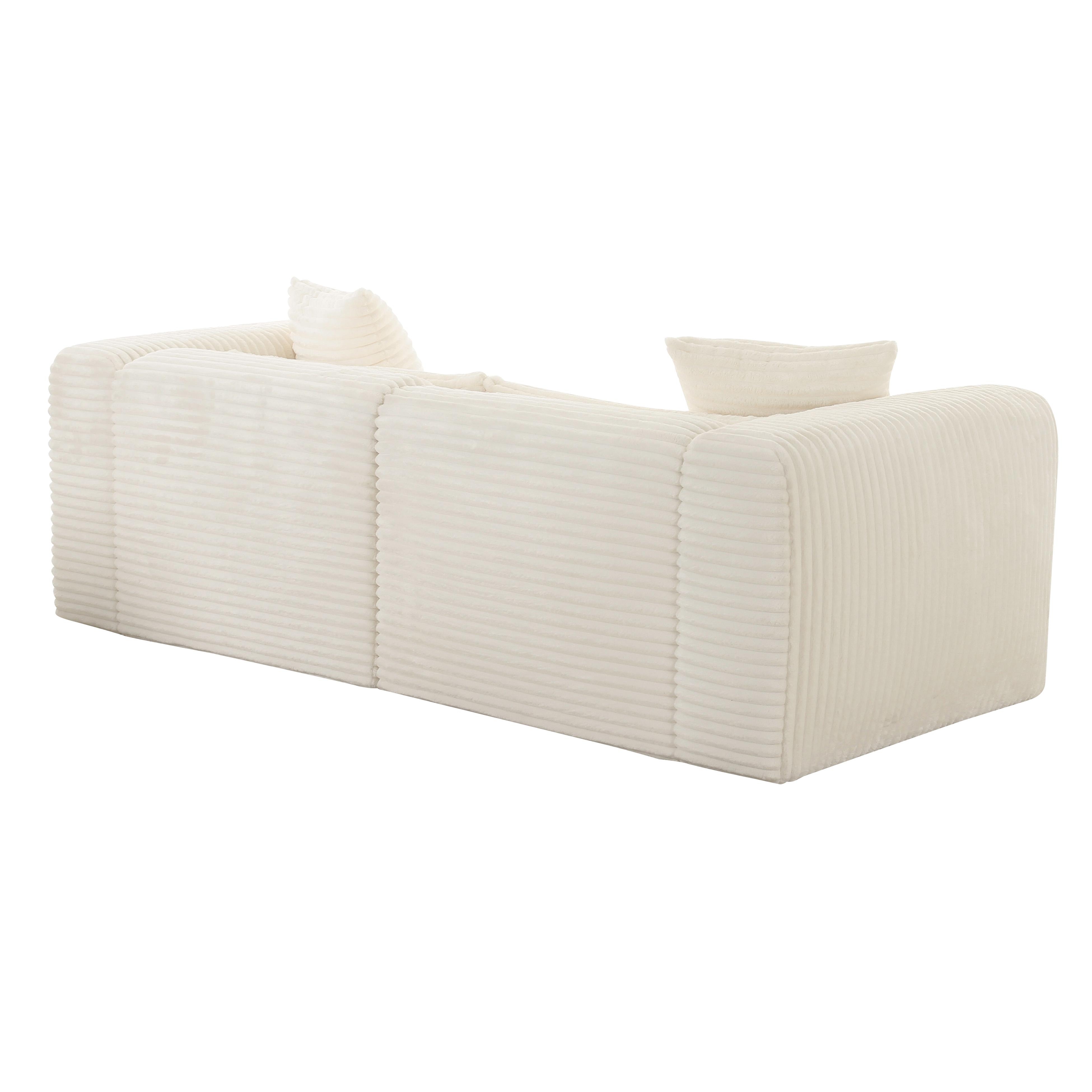Tarra Fluffy Oversized Cream Corduroy Modular Loveseat - Image 2