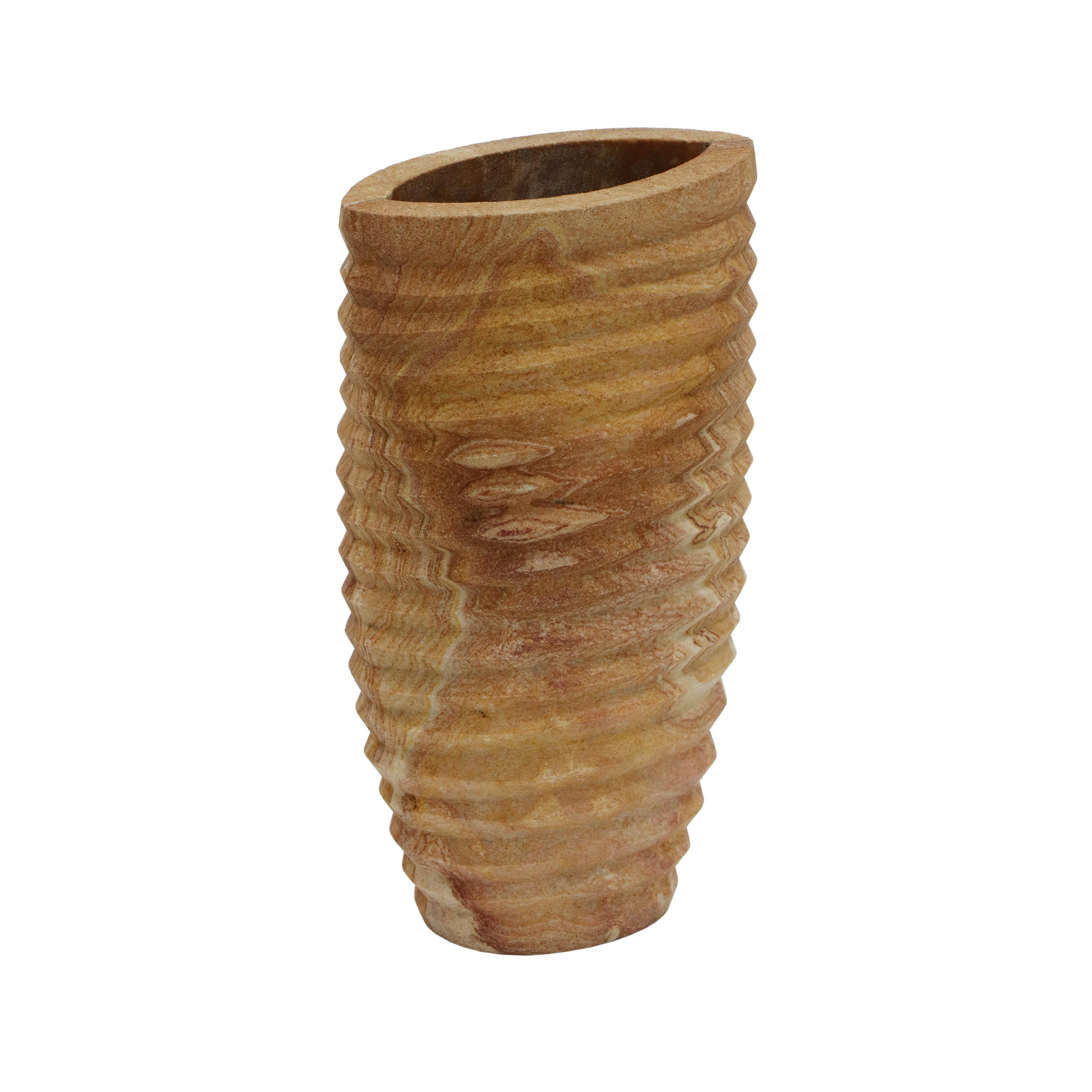 Saava Ribbed Stone Vase in Sandstone - Image 1