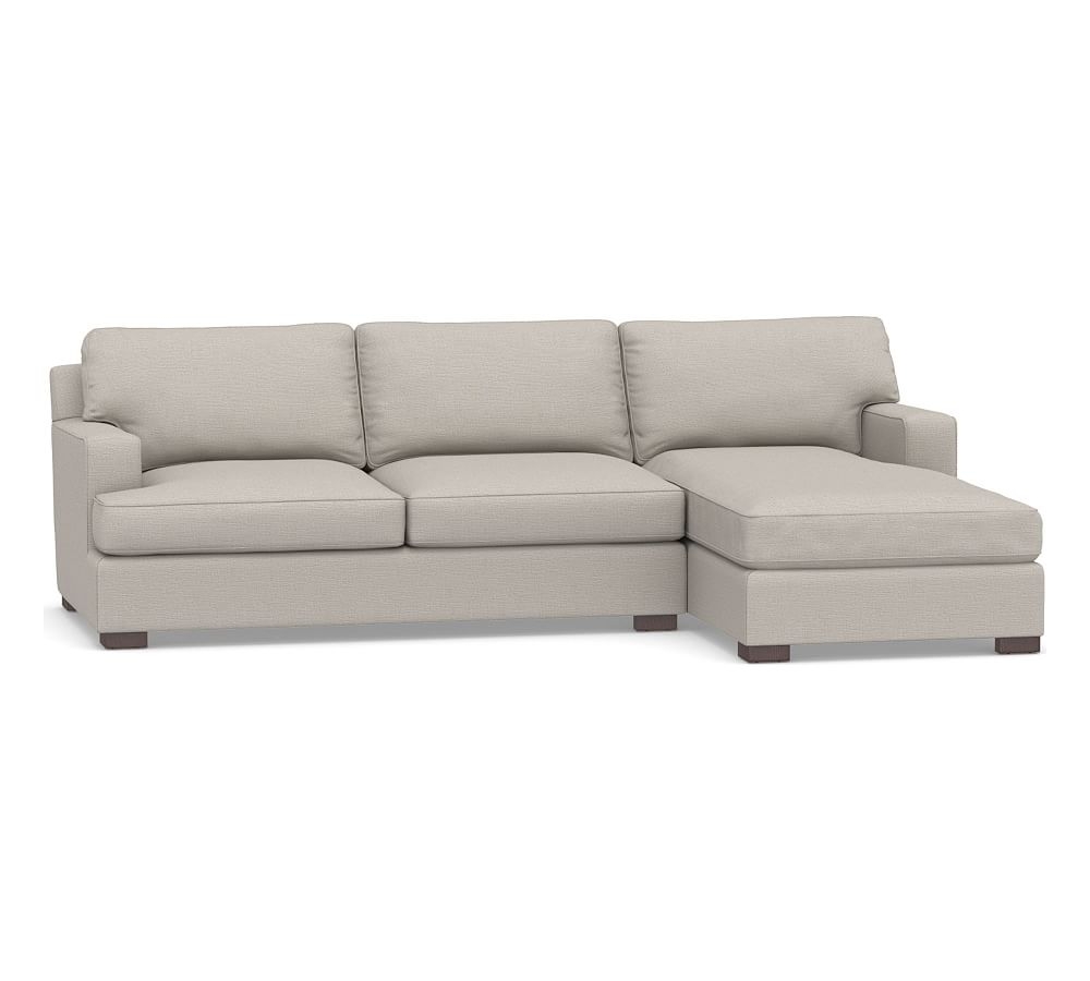 Townsend Square Arm Upholstered Left Arm Sofa with Chaise Sectional, Polyester Wrapped Cushions, Chunky Basketweave Stone - Image 0