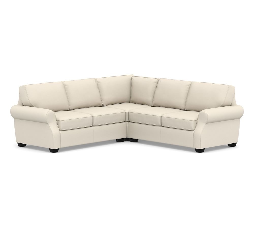 SoMa Fremont Roll Arm Upholstered 3-Piece L-Shaped Corner Sectional, Polyester Wrapped Cushions, Performance Brushed Basketweave Ivory - Image 0