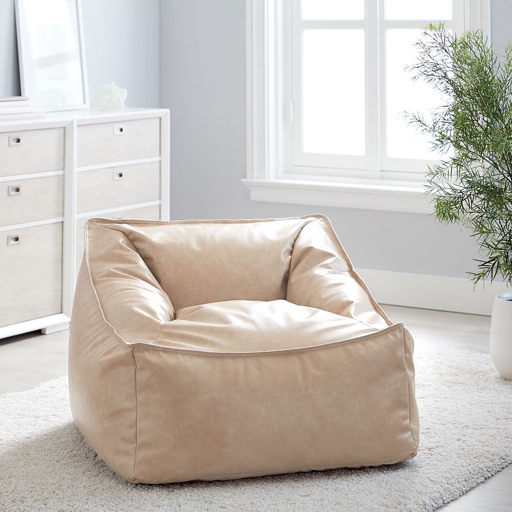 Faux Leather Modern Lounger, Cream - Image 1