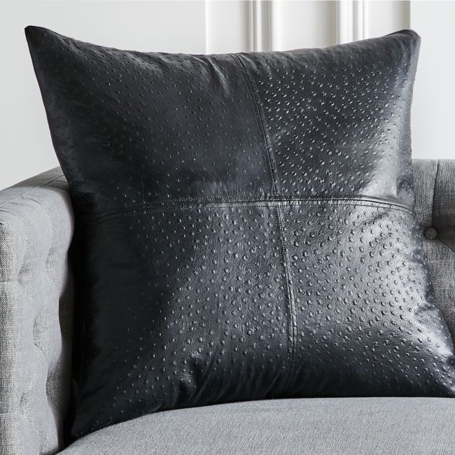 Rue Black Leather Throw Pillow with Down-Alternative Insert 23" - Image 0
