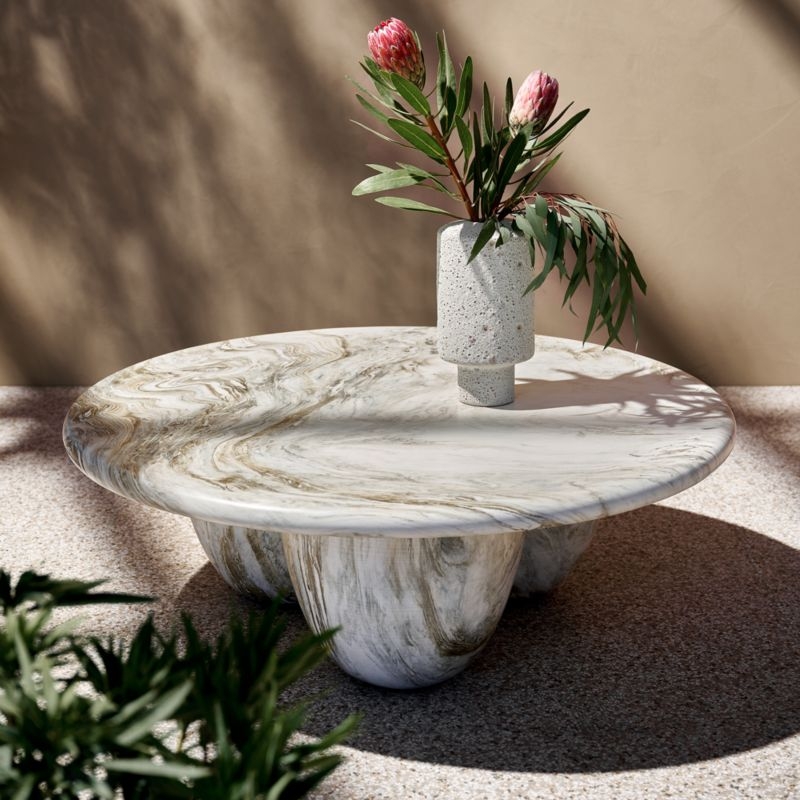 Cova Round Marbled Resin Indoor/Outdoor Coffee Table - Image 1