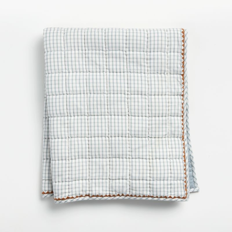 Blue Windowpane Plaid Organic Cotton Baby Crib Quilt - Image 3