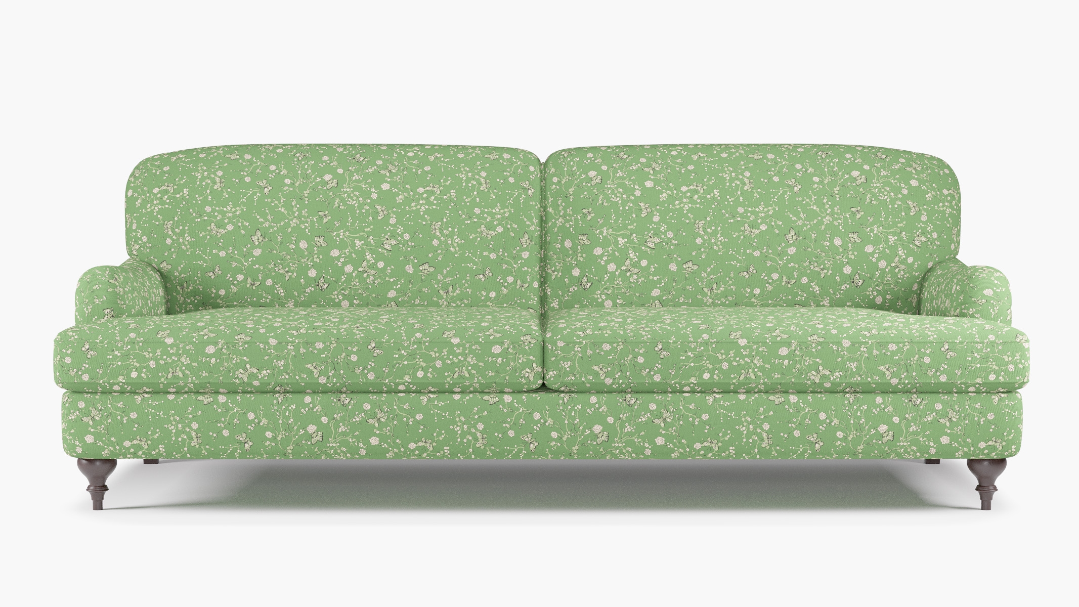 English Roll Arm Sofa, Kelly Mariposa, Espresso Turned Wood Leg - Image 0