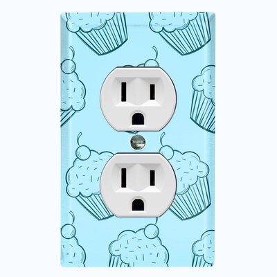 Metal Light Switch Plate Outlet Cover (Coffee Treats Cup Cake Light Blue - Single Duplex) - Image 0