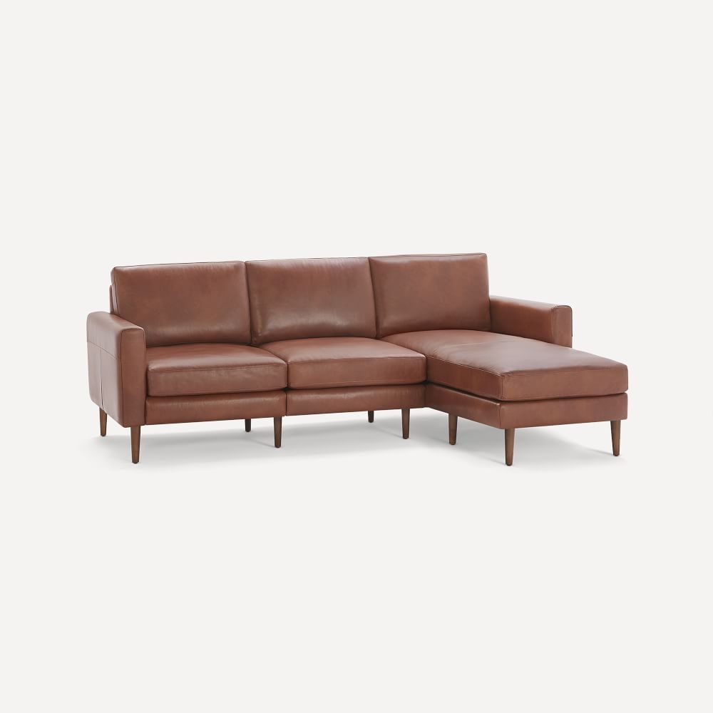 Nomad Block Leather Sofa with Chaise, Leather, Chestnut, Walnut Wood - Image 0