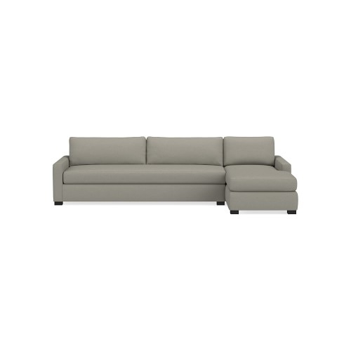 Ghent Square Arm Right 2-Piece L-Shape Sofa with Chaise, Down Cushion, Perennials Performance Basketweave, Fog, Ebony Leg - Image 0