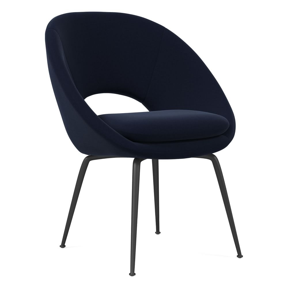 Orb Upholstered Dining Chair, Distressed Velvet, Ink Blue, Dark Bronze - Image 0