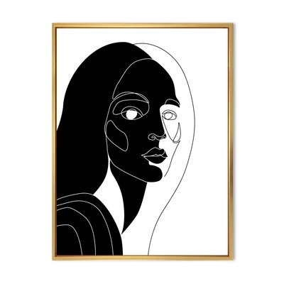 Retro Monochrome Minimal Portrait Of Young Woman - Modern Canvas Wall Art Print FL35805 - Image 0