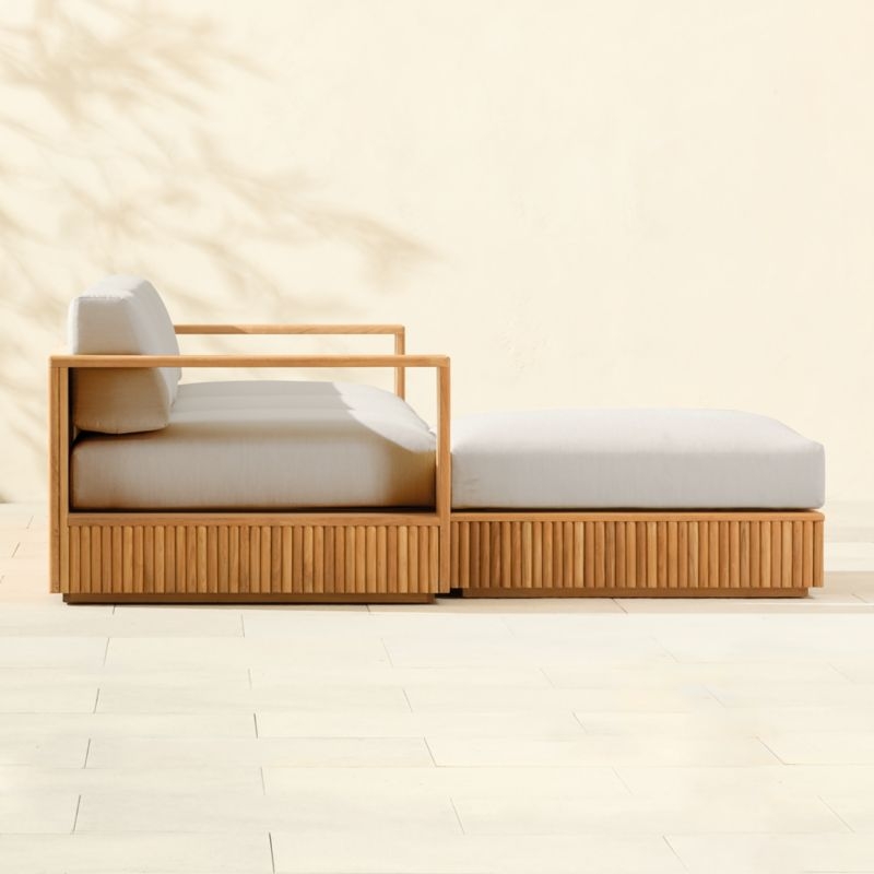 Topia 4-Piece Teak Outdoor Sectional Sofa and Ottoman with White Sunbrella® Cushions - Image 3