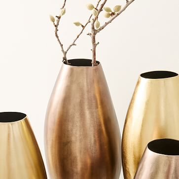 Organic Metal Vases, Medium Vase, Light Brass, Sheet Metal, 8.25 Inches - Image 1