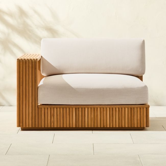 Topia Teak Outdoor Left-Arm Chair with White Sunbrella® Cushions - Image 0