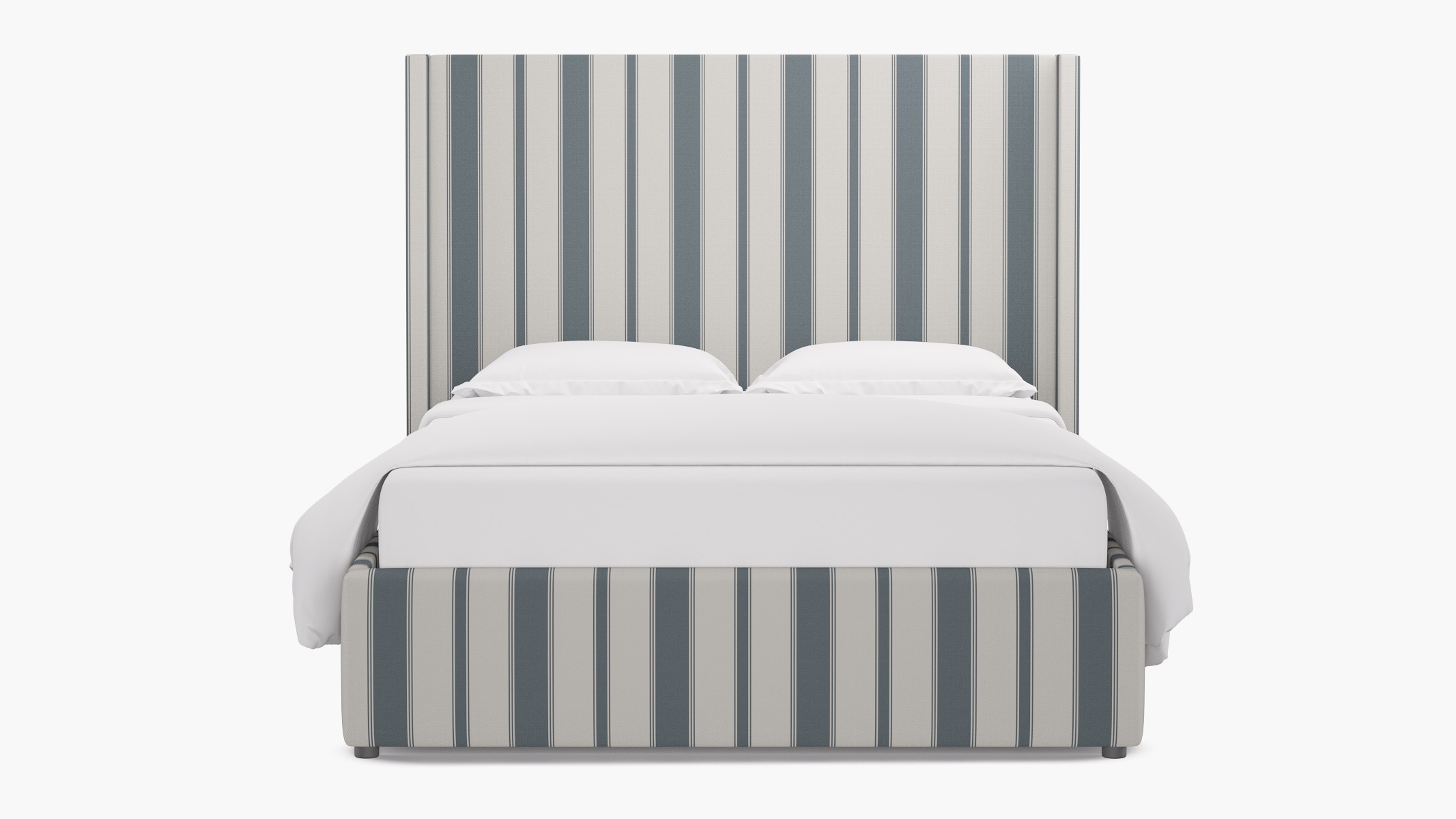 Modern Wingback Bed, French Blue Clarence Stripe, Twin - Image 0