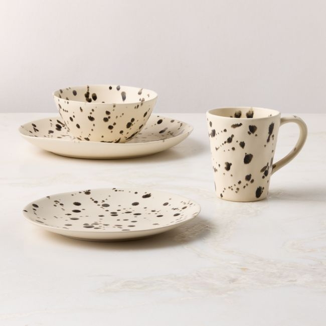 Harper 4-Piece Black and White Splatter Dinnerware Set with Soup Bowl - Image 0