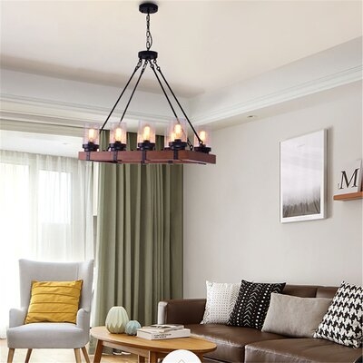 8-Light Rectangle Candle Pendant Light With Adjustable Chain (Black) - Image 0