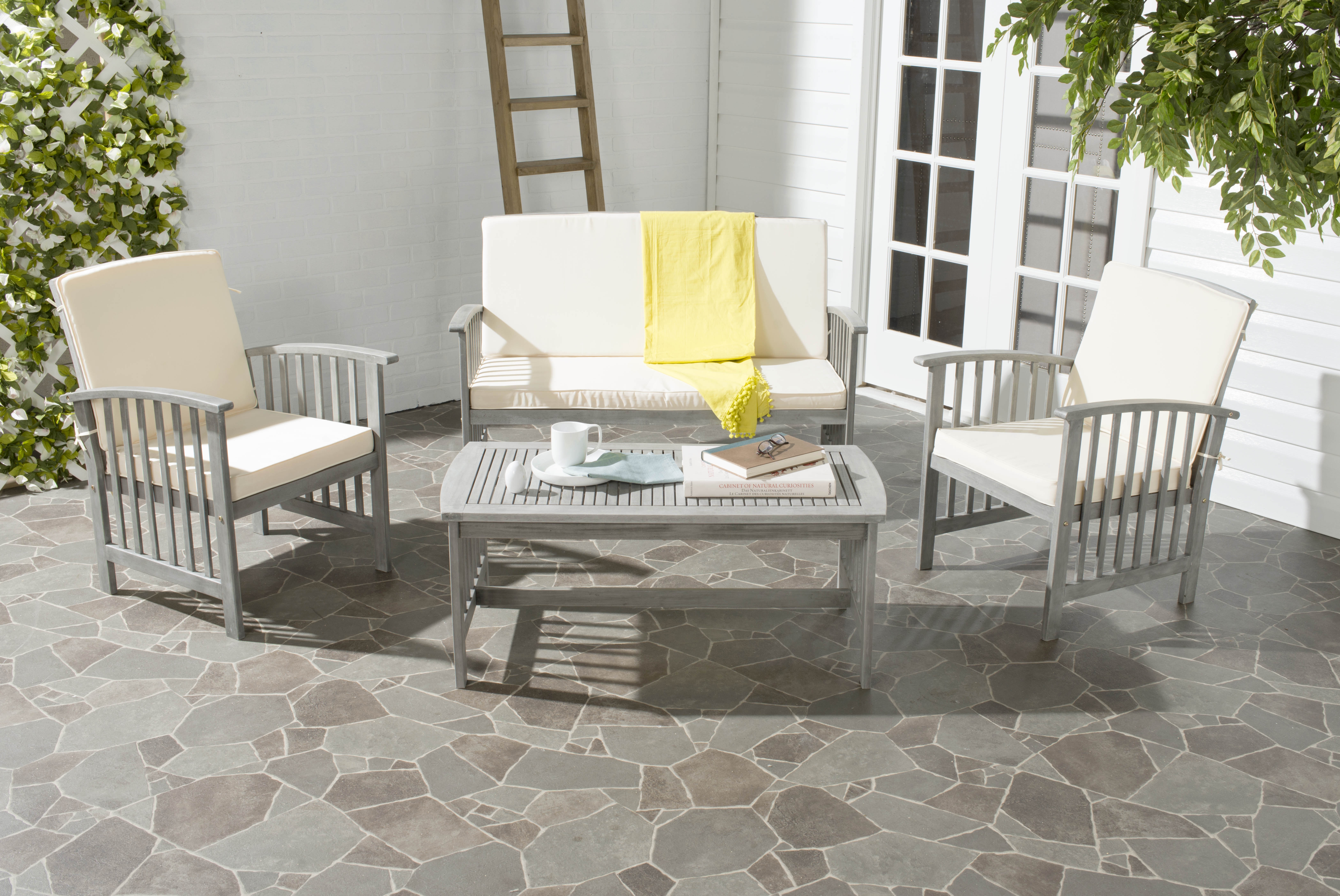Rocklin 4 Piece Outdoor Set - Grey Wash/Beige - Safavieh - Image 2