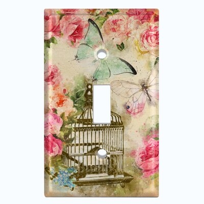 Metal Light Switch Plate Outlet Cover (Flower Bird Cage Butterfly 1 - Single Toggle) - Image 0