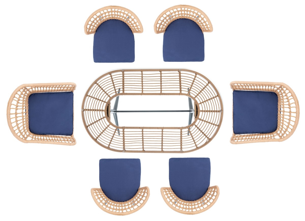 Genser 7 Pc Dining Set - Natural/Navy - Safavieh - Image 5