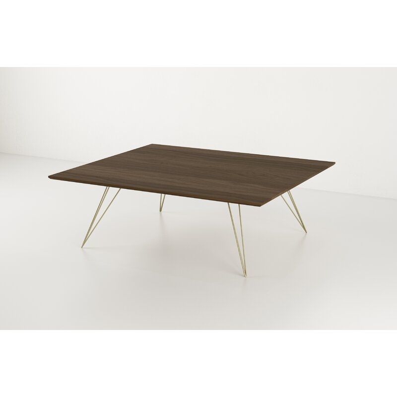 Tronk Design Williams Coffee Table Table Base Color: Brassy Gold, Table Top Color: Walnut, Size: Large 46"W x 46"D - Image 0